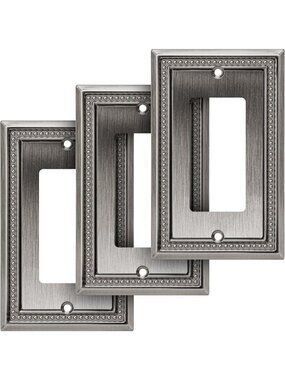 Heavy Duty Decorative Wall Plate Switch Covers - 3 Pack, Heirloom Silver Finish